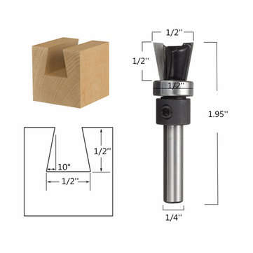 1/4 Inch Shank 10 Degree Carbide Dovetail Joint Router Bit With Bearing Woodworking Cutter