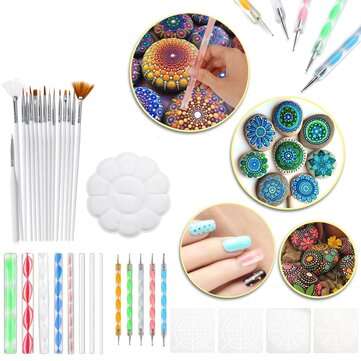 33Pcs Mandala Dotting Tools Set Rock Painting Kit Nail Art Pen Paint Stencil