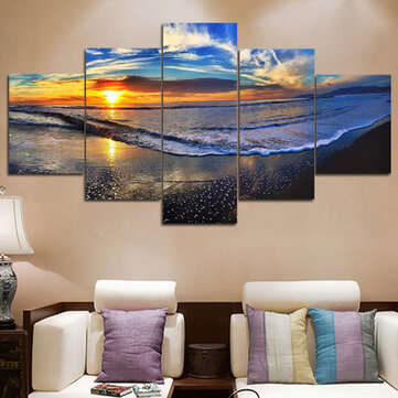 5Pcs Sunset Beach Canvas Paintings Wall Decorative Print Art Pictures Unframed Wall Hanging Home Off