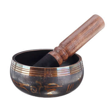 Traditional Meditation Singing Bowl Mat + Wooden Mallet Tibetan Buddhism Nepal (SIZE: 9.5)