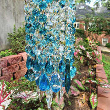 Blue White Crystal Wind Chimes Extended Version Free Cleaning Fuss-free Assembly Wind Chimes for Gar