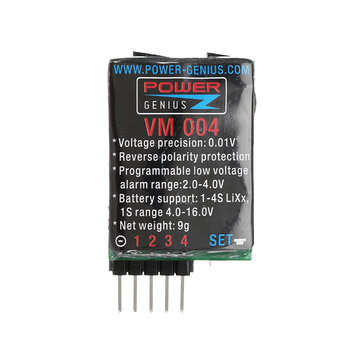 Power Genius PG VM004 Battery Voltage Tester Low Voltage Buzzer Alarm for 1-4S Lipo Battery