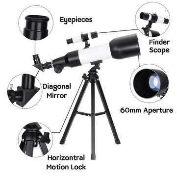 Eyebre Astronomical Telescope 60mm Aperture 360mm Focal Length Tripod Outdoor Camping Telescope with
