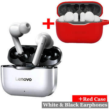 NEW Lenovo LP1 TWS bluetooth Earbuds IPX4 Waterproof Sport Headse... (COLOR.: WHITE&BLACKADDREDCASE)