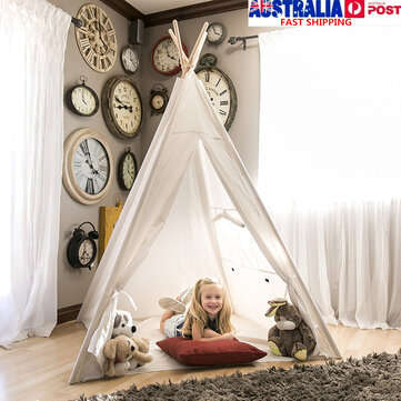 51`` White Height Canvas Kids Play Teepee Tent for Aged More Than 3 Years Old Playing Taking Picture