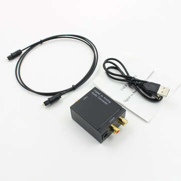 Digital Optical Coax to Analog RCA L/R Audio Converter Adapter with Fiber Cable