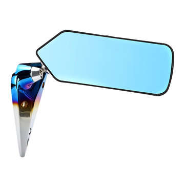Pair Universal F1 Style Car Side Mirror Carbon Fiber Look Metal Bracket Cover with Blue Mirror Set