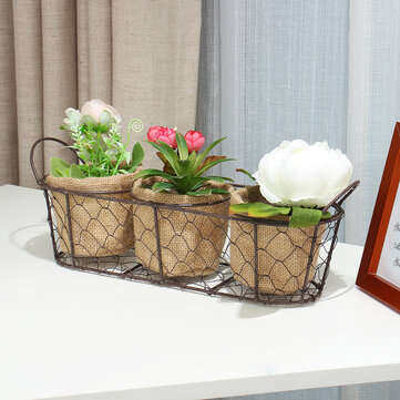 Vintage Wire Baskets Three Baskets Rattan Hanging Flower Pot Food Baking Supplies Storage Basket