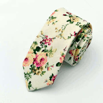 Mens Wedding Cotton Printing Floral Ties Suit Skinny Ties Grooms Necktie For Men (COLOR.: 1#)