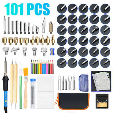 101pcs 60W Wood Burning Pen Tool Soldering Stencil Iron Craft Set Pyrography Kit (PLUG: 220VEUPLUG)
