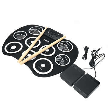 Portable Electronic Roll Up Drum Set Kit 9 Silicon Pad for Beginner