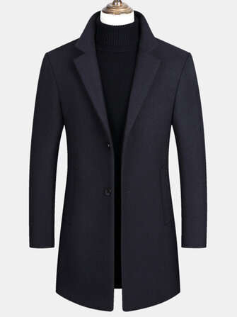 Mens Wool Blends Mid-Length Coats Business Casual Wool Trench Coats (SIZE: M | COLOR: NAVY)