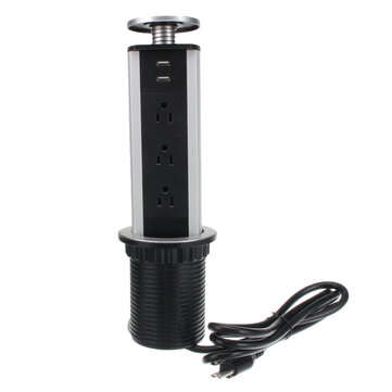3 Plug 2 USB Pull Pop Up Socket Power Strip Kitchen Office Desk 2M Extension (PLUG: AUPLUG)