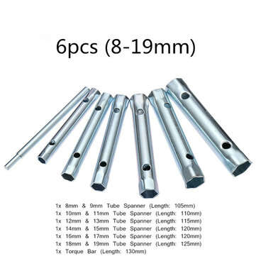 6Pcs 8-19mm/10pcs 6-22mm Metric Tubular Box Wrench Set Tube Bar Spark Plug Spanner (SIZE: #1)