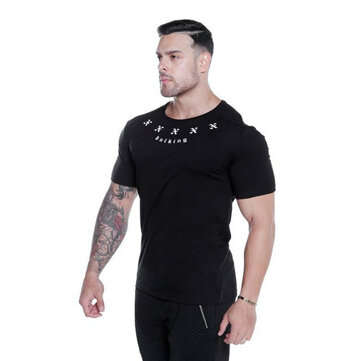 Slim Men`s T-Shirts Breathable Quick Dry Soft Short Sleeve Outdoor Sport... (SIZE: L | COLOR: BLACK)