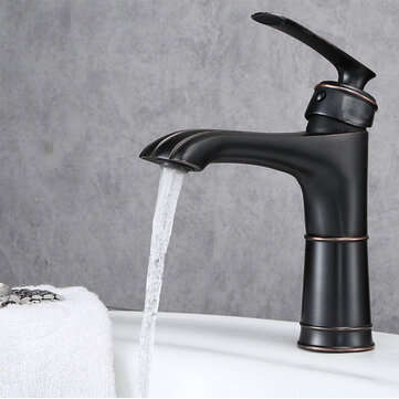 Kitchen Black Paint Basin Faucet Bathroom Copper Body Hot And Cold Faucet Washbasin Tap