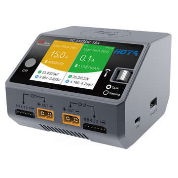 HOTA D6 DC 325W*2 15A*2 Dual Channel LiPo Battery Charger With Wireless Charging for NiZn/Nicd/NiMH