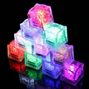 Battery Powered LED Ice Cube Colorful Flashing Light Liquid Sensor Submersible Decor for Bar Wedding