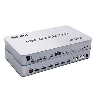 4 Port USB HDMI KVM Matrix 4X2 Dual Monitor 4K 60Hz HDR Switch Splitter 4 in 2 out... (PLUG: EUPLUG)