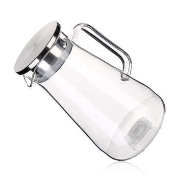 1.5L Clear Glass Pitcher Jug Water Drinking Tea Pot Carafe Stainless Steel Lid