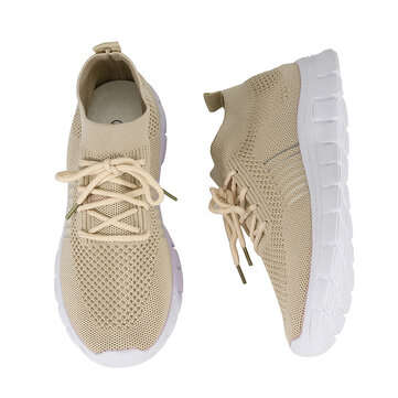 NIS Women Breathable Air Mesh Sneakers Lace Up Sock Shoes Sport Tennis ... (SIZE: 40 | COLOR: BEIGE)