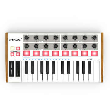 Worlde Professional 25-Key MIDI Keyboard Controller USB MIDI Drum Pad and Ultra-Portable Mini MIDI C