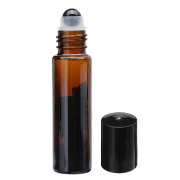 10ml10pcs Clear Glass Essential Gemstone Roller Balls Chips Bottles With Pearl Cotton