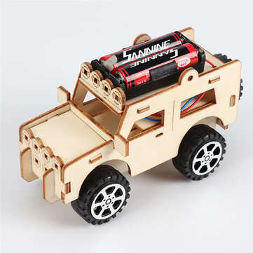 DIY Wood Electric Car Assembled Scientific Painted Color Exercise Hands-on Ability Experiment Kids E