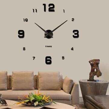 Modern Mute DIY Frameless Large Wall Clock 3d Mirror Sticker Metal Big Watches Ho... (COLOR.: BLACK)