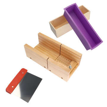 Soap Loaf Making Cutting Molds Kit with Silicone Mold Wooden Cutter Mold Stainless Steel Cutters Sli