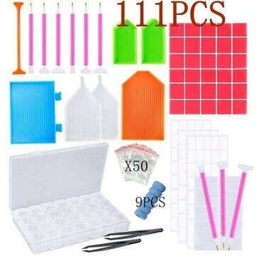 54/74/75/111Pcs Diamond Painting Tool Kit Embroidery Tool Set Painting Drill St... (PACKAGE: 111PCS)