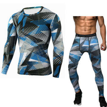 Men`s Sports Sets Joggers Sports Suits Quick Dry Gym Fitness Sports Tr... (SIZE: M | COLOR: BLUEDOT)