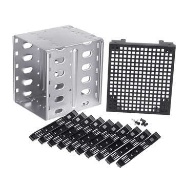 5.25" to 5x 3.5" SATA SAS HDD Cage Rack Hard Drive Tray Caddy Converter with Fan Space