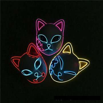 LED Luminous Mask Halloween Flash Mask Japanese Animation Dance Props EL Luminous Cat Face Mask