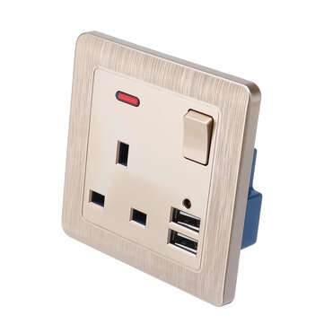 13A UK Plug Power Outlet Socket Dual USB Wall AC DC Charger Switch Adapter Port (COLOR.: GOLD)