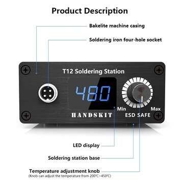 HANDSKIT T12 Soldering Station DC 19V-24V 72W Temperature Controller Digital Electronic Soldering St