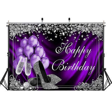 Glitter Adult Birthday Party Backdrop Purple Photography Balloons High Heels Pa... (SIZE: 250X180CM)