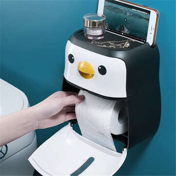 Portable Toilet Paper Holder Penguin Tissue Box Wall Mounted Roll Paper Bathroom Waterproof Storage