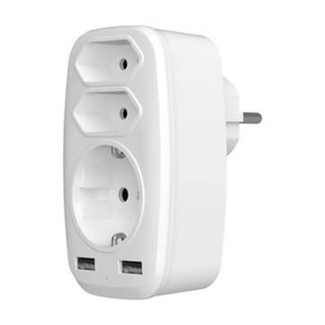 4000W 250V USB Socket Adapter 5-in-1 Multiple Plug 3 Way Multi Plug Double Euro and 1 Schuko Multi S