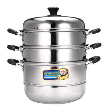 28/32cm 3 Tier Stainless Steel Steamer Cookware Steam Pot Set Kitchen Cooking Tools (SIZE 3: 28CM)