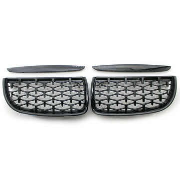 Front Bumper Hood Grille Eyelids Dual Slat Diamond Style Glossy Black For BMW 3 Series E90 E91 05-08