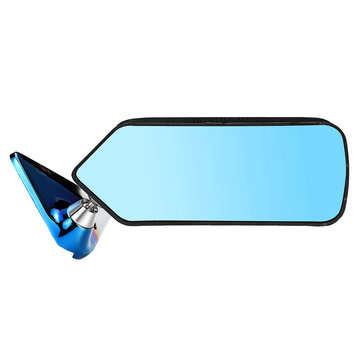 Pair Universal F1 Style Car Side Mirror Carbon Fiber Look Metal Bracket Cover with Blue Mirror Set
