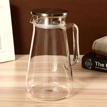 1.5L Clear Glass Pitcher Jug Water Drinking Tea Pot Carafe Stainless Steel Lid