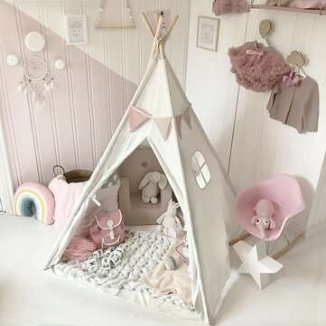 51`` White Height Canvas Kids Play Teepee Tent for Aged More Than 3 Years Old Playing Taking Picture