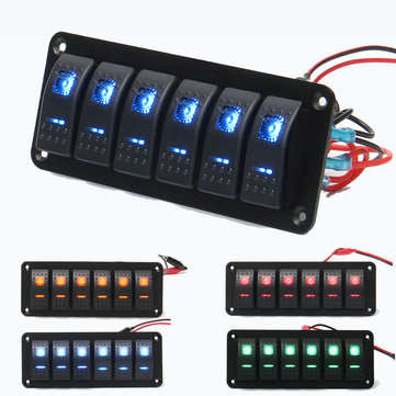 12V 24V 6 Gang Dual LED Light Bar Caravan Marine Boat RV Rocker Switch Panel (COLOR.: RED)