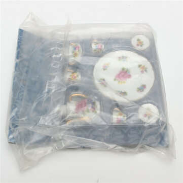 8pcs Porcelain Vintage Tea Sets Teapot Coffee Retro Floral Cups Doll House Decor Toy