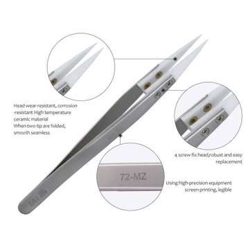 BEST BST-72-MZ Anti-acid Ceramic Tipped Stainless Steel Tweezer Fine Pointed Tips With Heat Resistan