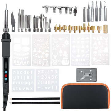 42Pcs 60W Wood Burning Pen Tool Soldering Stencil Iron Craft LCD Pyrography Solder... (PLUG: EUPLUG)