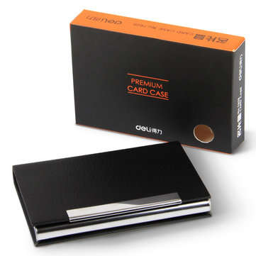 Deli 7628 Portable Magnetic Buckle Business Card Holder PU Leather Name Card Case Business ID Credit