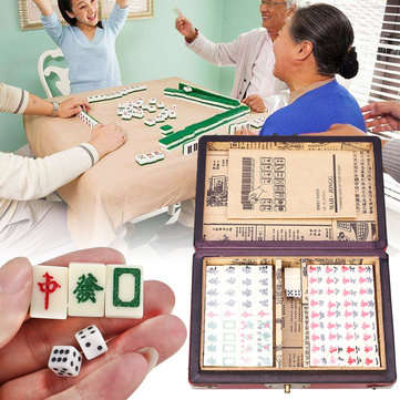 Chinese Mahjong Portable Retro Box Board Game Toy Rare 144 Tiles Mah-Jong Set In Leather Box